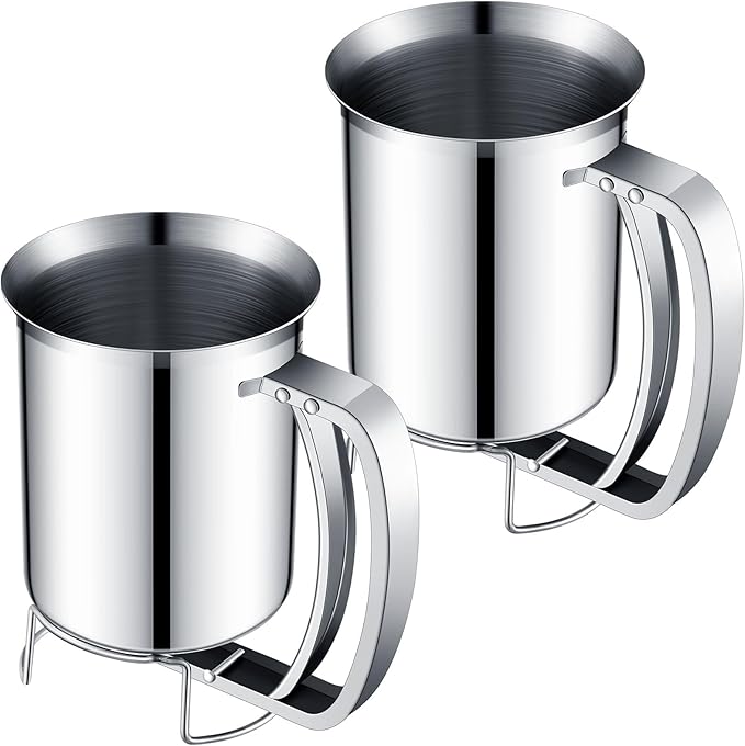 2 Pcs 800 ml Stainless Steel Pancake Batter Dispenser 27 oz Handheld Pancake Mix Dispenser with Handle Batter Funnel for Candle Making Cupcake Muffin Waffle Baking Cake Cooking Crepe Kitchen