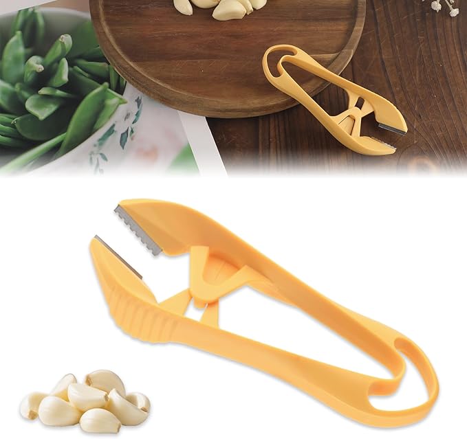 Garlic Peeler, 2025 New Garlic Tweezers with Hanging Hole Manual Peeling Skin Remover Clips Simple Easy Multipurpose Kitchen Clipper Tools for Avoiding Smell on Your Hands (Orange)