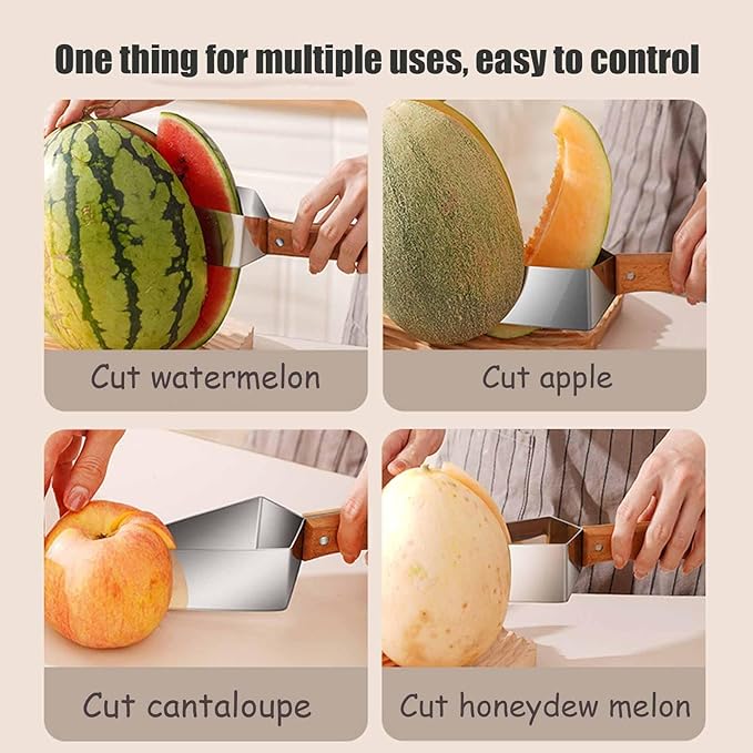2026 Stainless Steel Watermelon Slicer, Wooden Handle Triangle Watermelon Cutter, Creative Stainless Steel Melon Slicer for Honeydew & Large Watermelons (2PC)