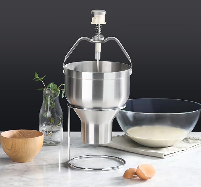 New Star Foodservice Pancake Batter Dispenser with Stand, Commercial 18/8 Stainless Steel Batter Dispenser for Pancakes, Waffles, Portion Control, Silver