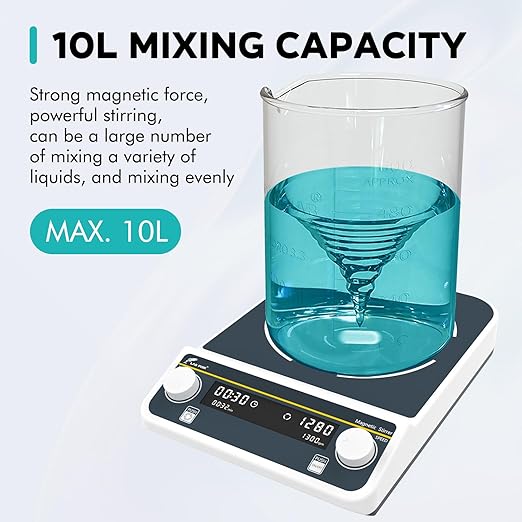 LAB FISH Digital 10L Magnetic Stirrer (10000ML) Large Capacity 1500PRM Magnetic Mixer 8.7"X8.7" Stir Plate W/Timer for Lab