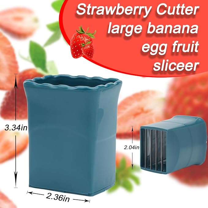Tulobi 2-Piece Strawberry Slicer, Mini Fruit Slicer Cup, Stainless Steel, Quickly Makes Fruit & Vegetable Salad, Creative & Convenient Kitchen Gadget (Navy Blue + Yellow)