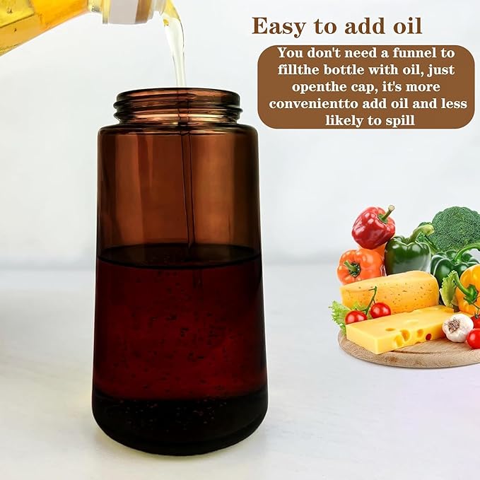 OURCABECUE Kitchen Upgraded Made Oil Sprayer for Cooking, Dark Brown 2 in 1 Spray and Pour Mist Olive Oil Dispenser 16oz 470ml Glass Oil Spray Bottle, Air Fryer (White+Green)