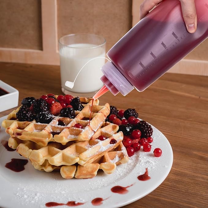 Premium Leak-Proof Squeeze Bottles Plastic Sauce, Ketchup, Condiment & Syrup Dispenser for Kitchen, Pancake Batter, Salad Dressing, Cooking Oil - BPA Free, Dishwasher Safe (2, 8o'z)