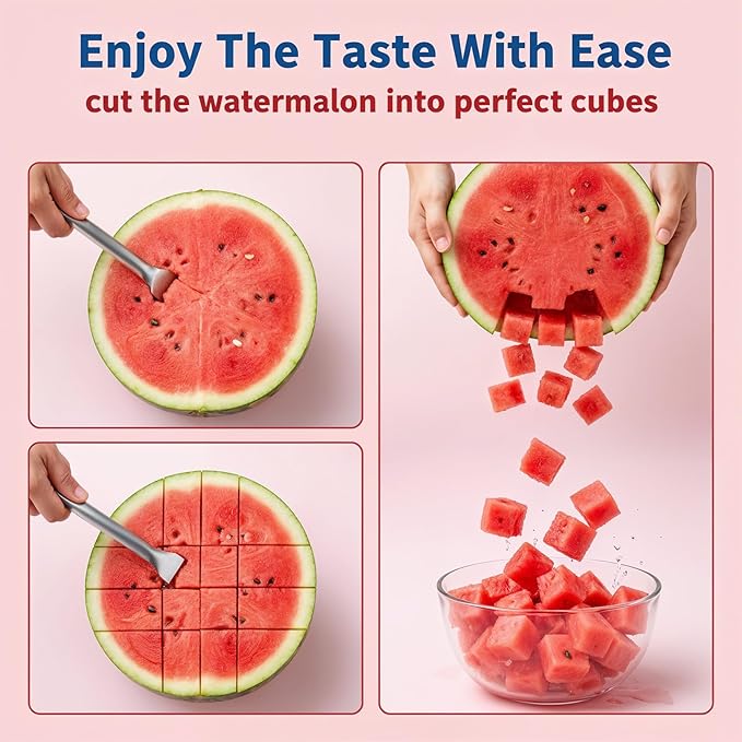 2pcs Watermelon Cutter Slicer 2-in-1 Stainless Steel Fruit Cutter Watermelon Fork Slicer Portable Tool for Home Party Camping Kitchen Gadget Dual Heads Fruit Forks for Salad BBQ