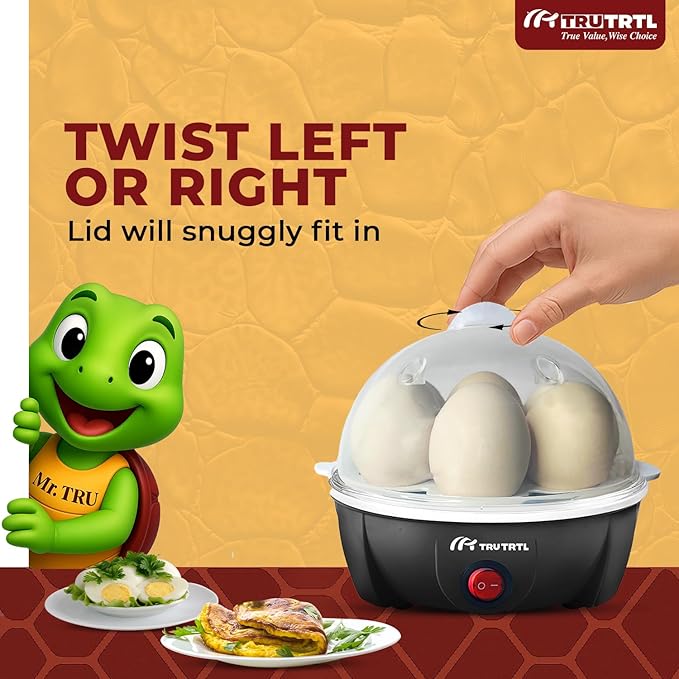 truTRTL Electric Egg Cooker | Boils upto 7 eggs | Poacher | Omelet maker | Vegetable steamer, dumpling & More | Royal Black