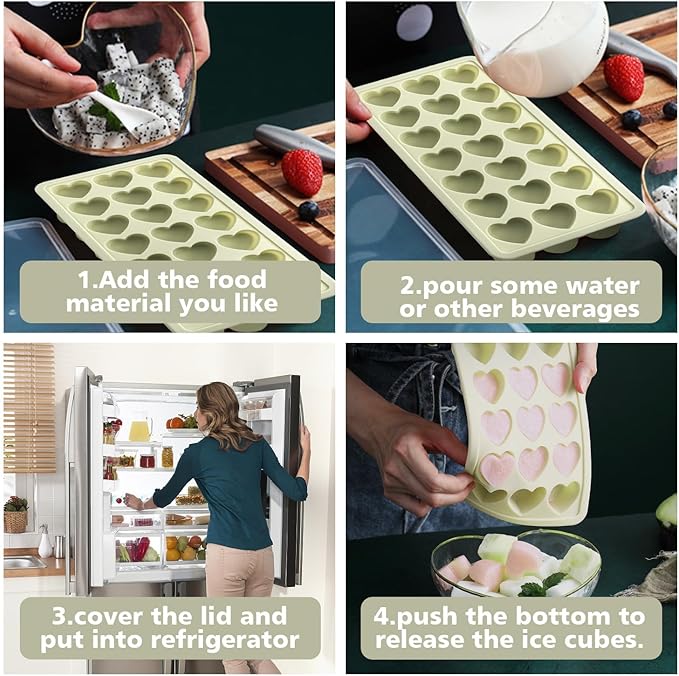 Heart Shape Ice Cube Tray, 21 Holes Silicone Ice Cube Mold with Removable Lid Flexible for Whiskey Cocktail Chocolate (White)