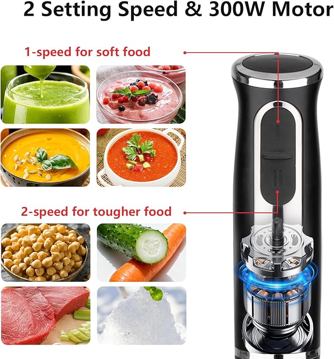 Liebe&Lecker Immersion Blender Handheld, 300W Hand Blender with 2 Mixing Speed and Stainless Steel Blades, Emulsion Blender Handheld for Kitchen, Shakes, Puree or Baby Food