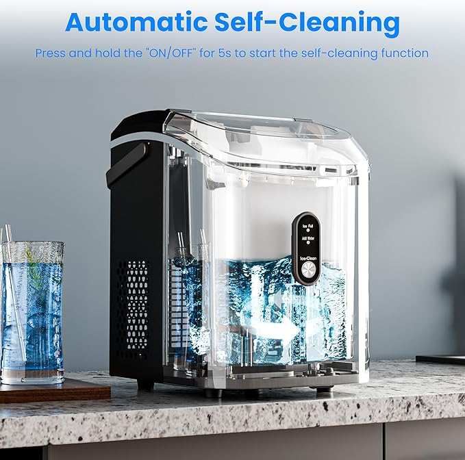 Antarctic Star Nugget Ice Makers Countertop with Self-Cleaning, 35lbs/24H, Portable Sonic Ice Maker Machine with Handle/Basket/Scoop for Home, Kitchen, Office, Camping(Black)