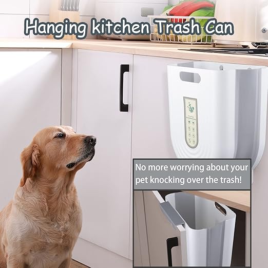 Hanging Kitchen Trash Can, Collapsible Trash Can for Kitchen, Foldable Small Garbage Can Compost Bin, 2.6 Gallon Under Sink Waste Bin for Cabinet/Bedroom/Car/Bathroom (Grey)