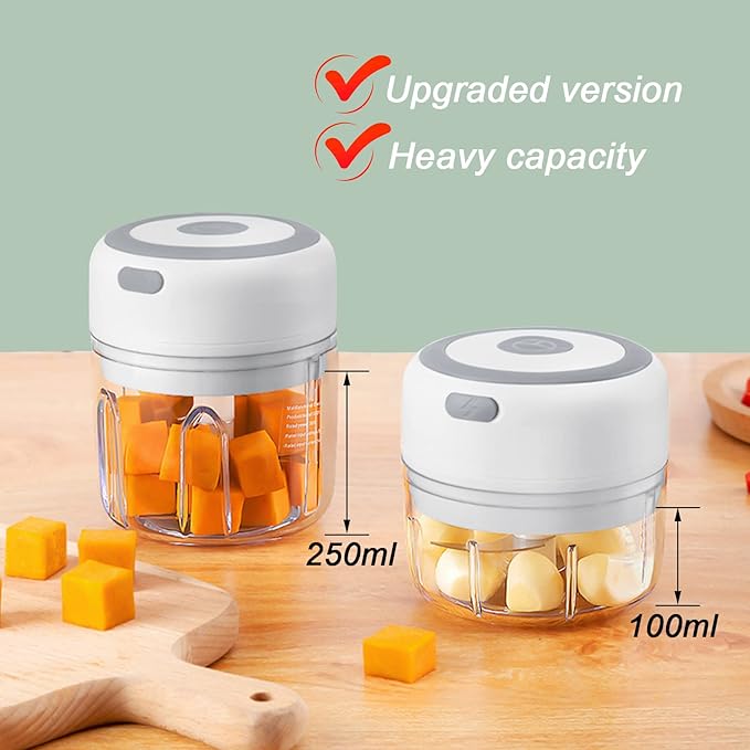 Electric Garlic Chopper, 250ML Vegetable Chopper, Food Chopper, USB Mini Garlic Mincer, Onion Chopper, Portable Small Food Processor for Ginger, Chili, Vegetables