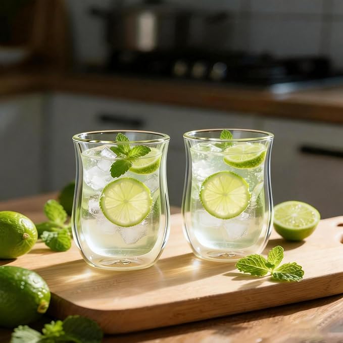 Easyworkz Double Walled Glass Coffee Mugs,Set of 2 (12 fl oz / 350ml) - Clear Borosilicate Glass Cups for Coffee, Tea, Whiskey, Cocktails & All Beverages