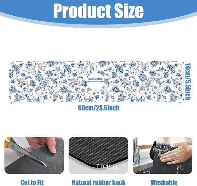 Sink Splash Guard Faucet Mat Paisley Flowers Tulips Leaves Absorbent Fast Drying Mat Sink Gadgets Splash Guard Behind Faucet Drip Catcher for Kitchen Bathroom 23.5"X5.5"