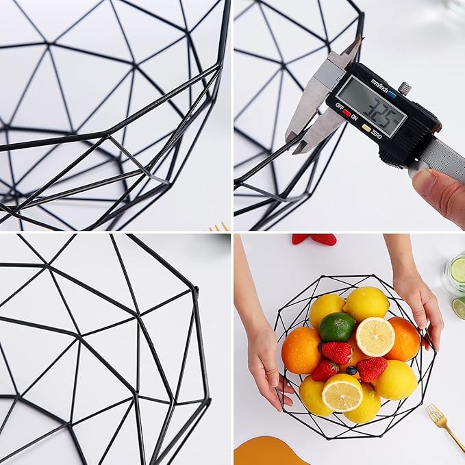 HOMQUEN Fruit Basket, Fruit Bowl, Metal Wire Fruit Basket for kitchen, Fruit Bowl for Kitchen Counter, Basket for Fruits, Vegetables, Breads, Snacks, Kitchen Gadgets (Square Tall, Black)