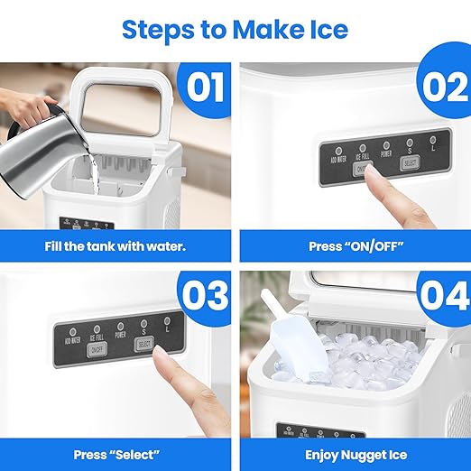 Countertop Ice Maker, Portable Ice Makers with Carry Handle, 26Lbs/24H, 2 Sizes of Ice Cubes, Small Ice Maker Machine Self-Cleaning with Basket and Scoop for Kitchen Home Bar, White