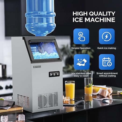 ROVSUN Commercial Ice Maker Machine 110LBS/24H with 2 Water Inlets, Freestanding Ice Machine with 24lbs Storage Bin, Ice Scoop & Water Filter for Home Office Restaurant Bar Cafe