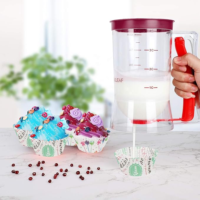 BBSTARZ Batter separator Cupcakes Pancakes Cookie Cake Waffles Batter Dispenser cookie separator batter Cream Speratator Cup Measuring Baking Tools (red+Purple)