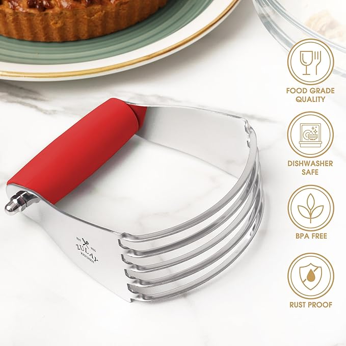 Zulay Kitchen Dough Blender Top Professional - Stainless Steel Pastry Cutter, Heavy Duty Dough Cutter With Blades, Pastry Blender And Butter Cutter - Pastry Cutter For Baking (Red)