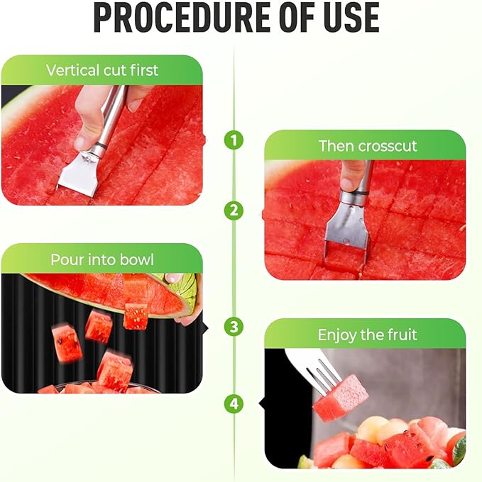 3 Pack Stainless Steel 2-In-1 Watermelon Fork Slicer, Multifunctional Fruit Cutter and Fork For Home, Camping, Summer Kitchen Gadgets