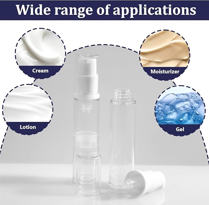 4 Pcs Empty Airless Pump Bottles, Refillable Clear Travel Pump Bottle Lotion Container Vacuum Cosmetic Container Press and Spray Pump Bottle for DIY Foundation Essential Oils Disinfectant Spray (10ml)