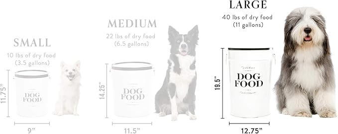 Harry Barker Bon Chien Dog Food Storage Canister – Small 3.5 gallons, Airtight Stainless Steel Pet Food Container, Stylish Kitchen Counter Dog Kibble Storage with Easy-Open Lid - White