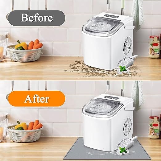 Nugget Ice Maker Countertop Mat with Non-Slip Dots, Waterproof Silicone Mat for Portable Small Mini Countertop Ice Machine Maker, 19''x12''