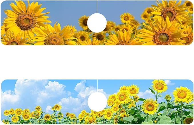 2 Pack Sunflower Field Sink Faucet Absorbing Mat Sunflowers Blooming Super Absorbent Fast Drying Mat Sink Gadgets Behind Faucet Sinkmat for Kitchen Bathroom, 23.5"x5.5"