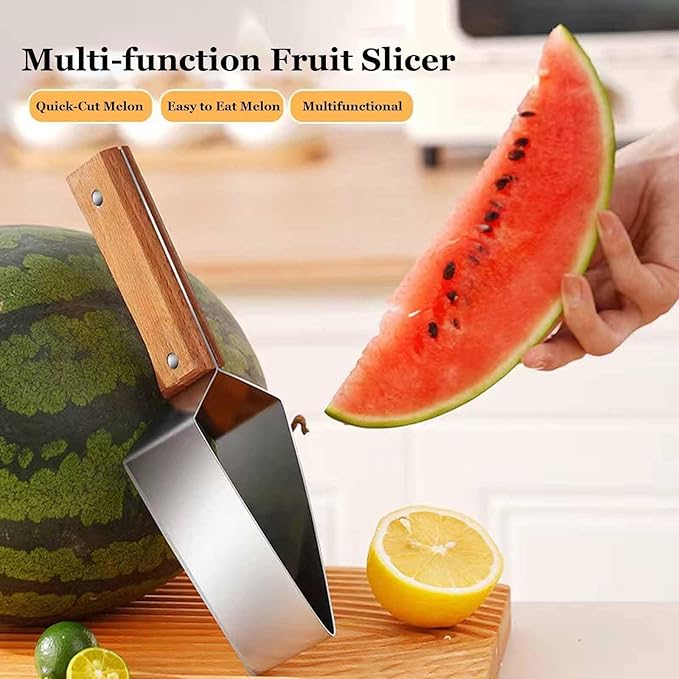 2026 Stainless Steel Watermelon Slicer, Wooden Handle Triangle Watermelon Cutter, Creative Stainless Steel Melon Slicer for Honeydew & Large Watermelons (3PC)