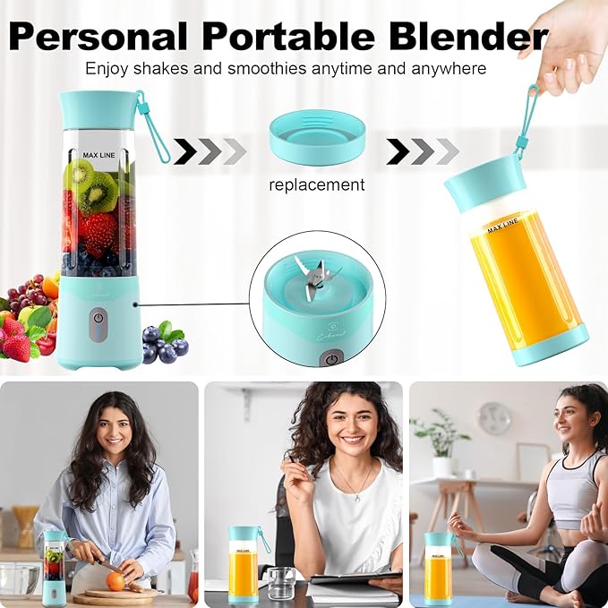 COKUNST Portable Blender, USB Rechargeable Personal Size Blenders, Smoothie Blender with 6 Blades for Protein & Shakes, Mini juicer with Extra Handle Lid for Travel Sports Outgoing, 18oz, Green