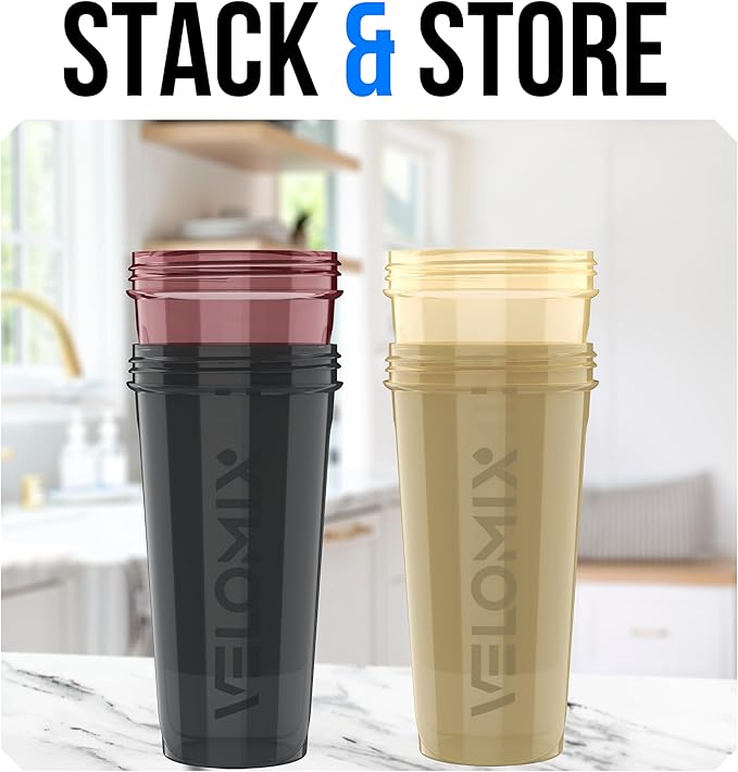 VELOMIX -4 PACK- 28 oz Protein Shaker Bottle for Protein Mixes - 4x Wire Whisk | Leak Proof Shaker Cups for Protein Shakes | Protein Shaker Bottle Pack | Protein Shake Cup (Burgundy Pack)