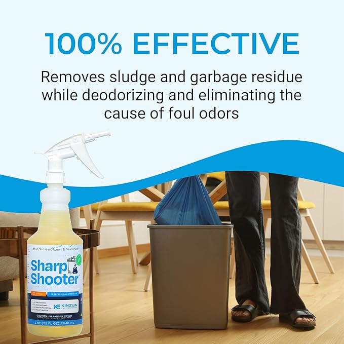 KINZUA ENVIRONMENTAL Sharpshooter, Heavy-Duty Trash Can Odor Eliminator & Degreaser, Garbage Surface Cleaner and Deodorizer Foam, Professional-Grade, Fresh Citrus Scent, 32 oz
