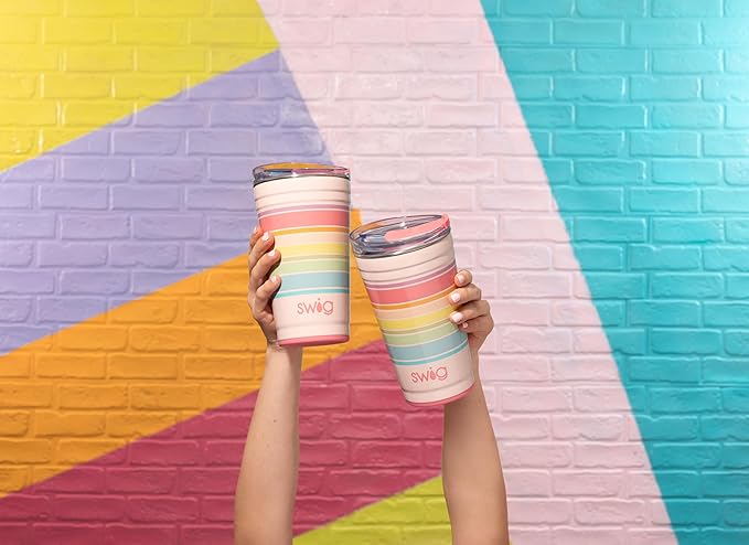 Swig Life 24oz Party Cup, Stackable Insulated Travel Coffee Tumbler with EZ Slider Lid, Cup Holder Friendly, Stainless Steel 24 oz Tumbler, Reusable Coffee Mug (Lake Girl)