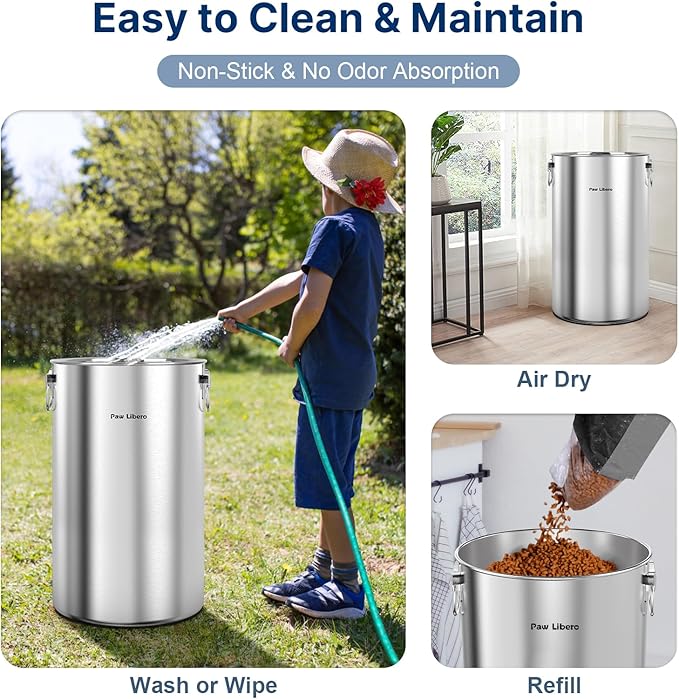 Paw Libero 35 Lbs Stainless Steel Dog Food Storage Container with Airtight Lid & Ceramic Bone Handle, Large Metal Dog Food Bin for Dogs & Cats, Keep Fresh, Easy to Clean