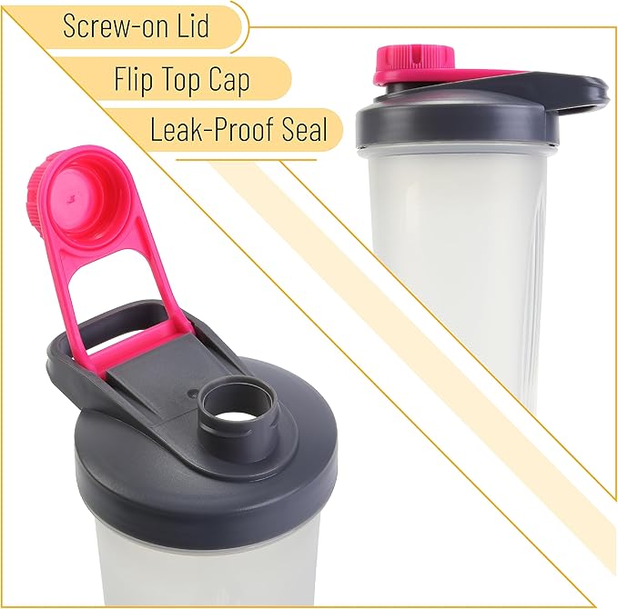 Mr. Pen Shaker Bottles for Protein Mixes - 28 oz, Gray & Pink Protein Shaker with Wire Whisk Ball