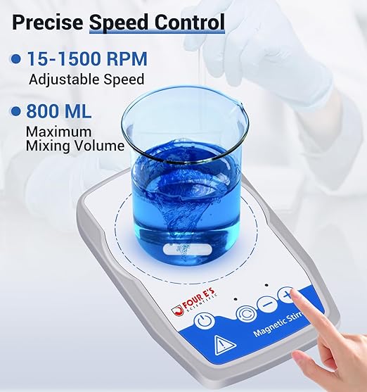 FOUR E'S SCIENTIFIC Ultra-Flat Magnetic Stirrer, Magnetic Stir Plate Mini Lab Stirrers 50-1500 RPM | NO Heating | 100-240 V | Max. Stirring Capacity: 800 mL