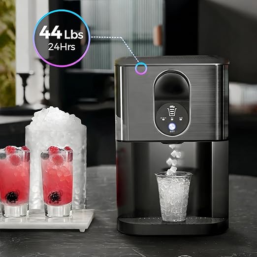 Kismile Countertop Nugget Ice Maker, 44lbs/24H Soft Chewable Pebble Ice Machine with Self-Cleaning and One-Click Operation, Compact Pellet Ice Maker for Home & Kitchen (Black)