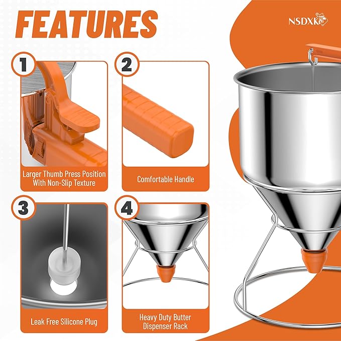 40oz Pancake Batter Dispenser, Stainless Steel Cake Dispenser with Stand, Great for Pancakes, Cupcake, Waffle or Any Baked Goods, Durable, Leak-Free, Cosmic Orange
