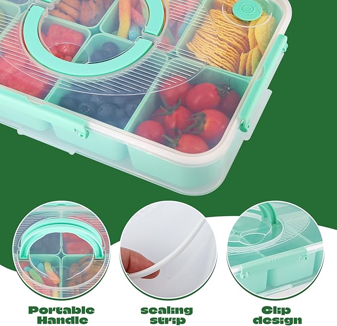 Snackle Box Container, Dishwasher Safe Fruit Snack Containers, Divided Serving Tray with Lid for Veggie, Candy, Snackle Charcuterie Plastic Boxes for Kids Adults Travel Picnic
