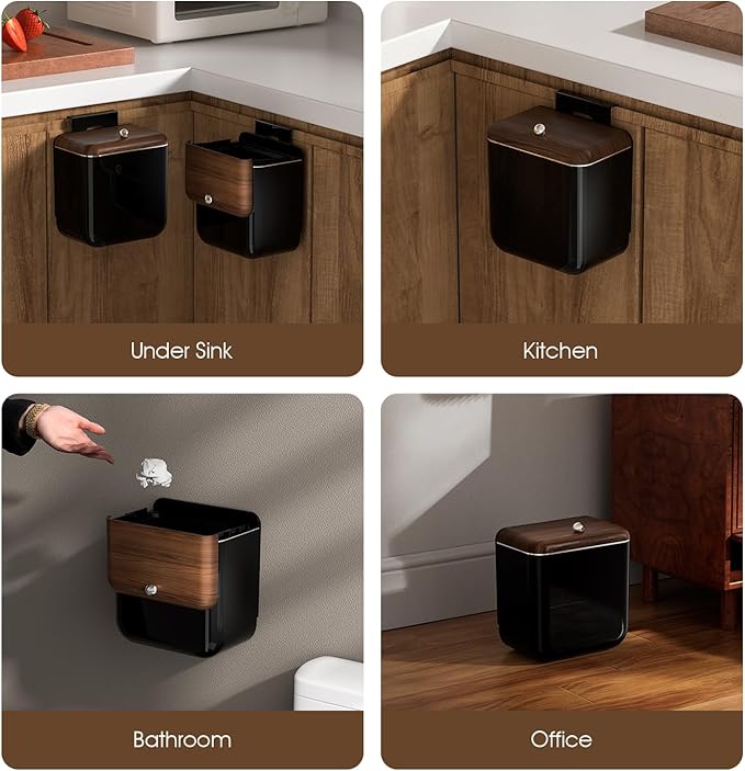 Large 3.2 Gallon Compost Bin, Under Sink Trash Can with Lid, Hanging Waste Cabinet for Office Kitchen Cupboard Bathroom Bedroom, Black