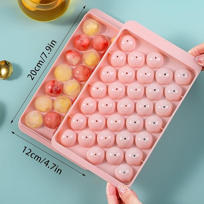 Ice Cube Tray with Lid, 33 Sphere Ice Cube Mold for Freezer, Stackable Round Ice Ball Maker Circle Ice Trays for Cocktails, Whiskey, Coffee, Drinks (Pink)