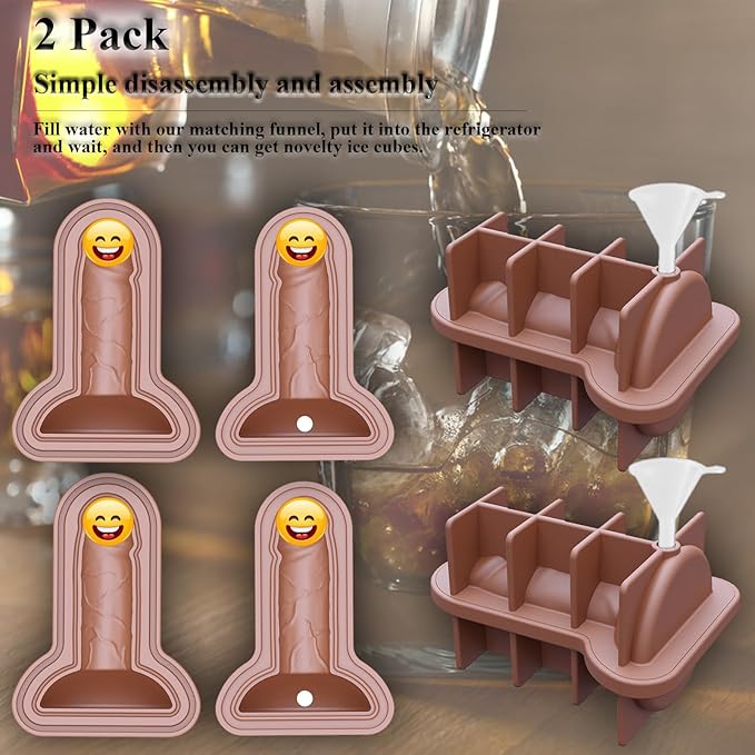 Ice Cube Mold Tray Novelty - Silicone Ices Cubes Trays 2 Pack with Lid BPA Free Ice Maker for Cocktail Whiskey Beer Coffee Homemade Keep Drinks Chilled