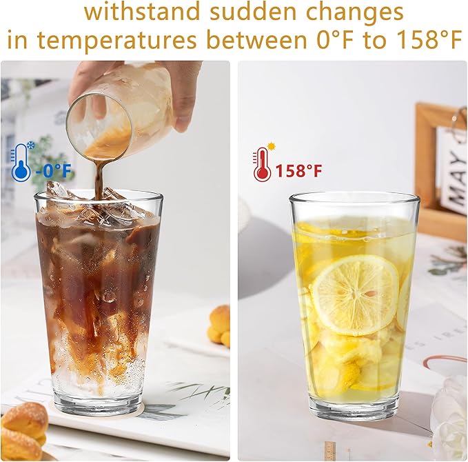 15oz Glass Cups with Lids and Straws Iced Coffee Glasses Tumbler Leak Proof Drinking Glasses Set of 2 for Gift Cold Drink Smoothie Boba Tea(Blue & Clear)