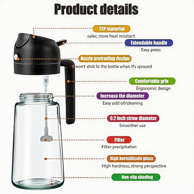 16oz/470ml Glass Olive Oil Sprayer for Cooking, 2 in 1 Oil Dispenser for Kitchen Spray and Pour, Premium Light-Blocking Oil Bottle, Food-Grade Spray Bottle, for Salad, Air Fryer, BBQ (Green)