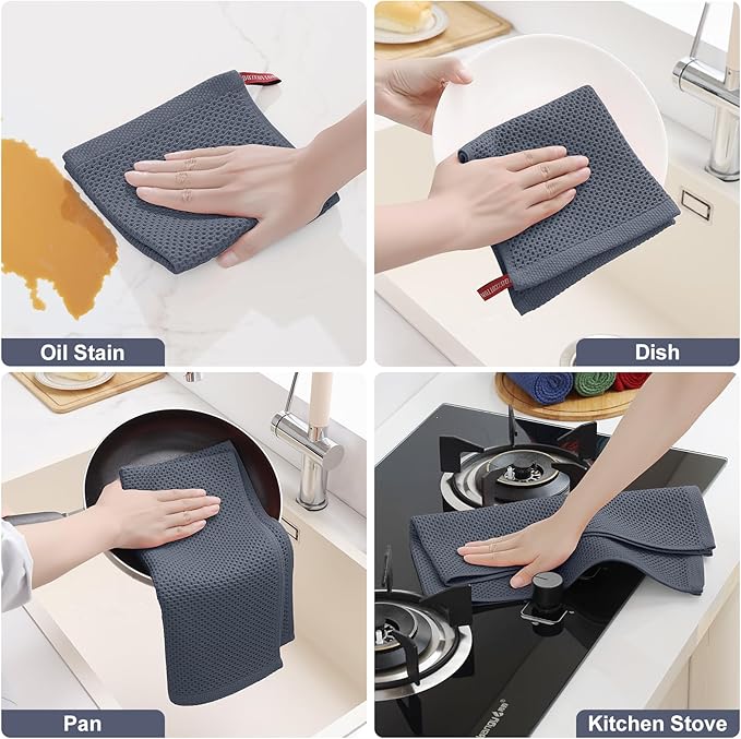 Homaxy 100% Cotton Kitchen Towels and Dishcloths Set, 12 x 12 Inches and 13 x 28 Inches, Set of 16 Bulk Kitchen Towels Set, Ultra Soft Absorbent Dish Cloths for Washing Dishes, Mixed Color