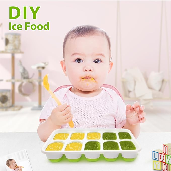 DOQAUS Ice Cube Tray with Lids - 2 Pack Stackable Silicone Ice Trays for Freezer, BPA & LFGB Safe, Easy Release for Kitchen, RVs, Cocktail, Coffee, Soup & Food