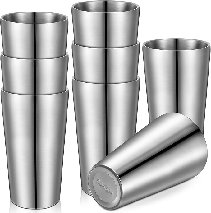 Mimorou 8 Pack Stainless Steel Insulated Cup 18.6 oz Metal Tumbler Double Wall Vacuum Water Glasses Camping Reusable Mugs BBQ Home Office Party Coffee(Silver)