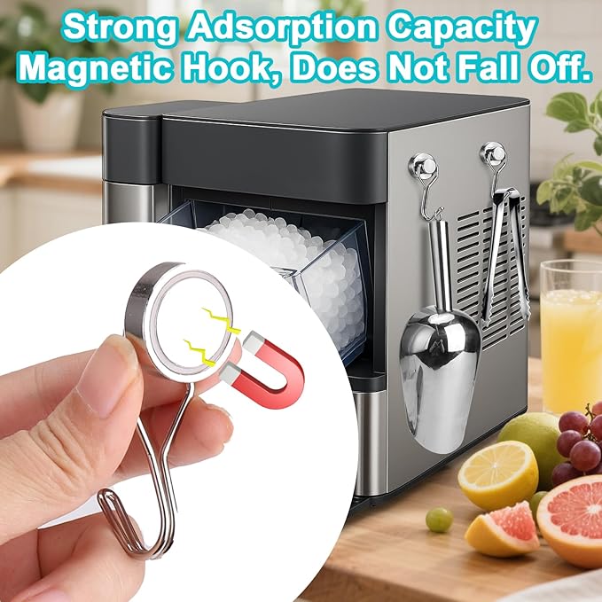 Stainless Steel Ice Scoop for Freezer with Magnetic Hook - Ice Scoop for GE Profile Opal 2.0 Nugget Ice Maker, for Kitchen Bar Party Accessories (18OZ-Silver)