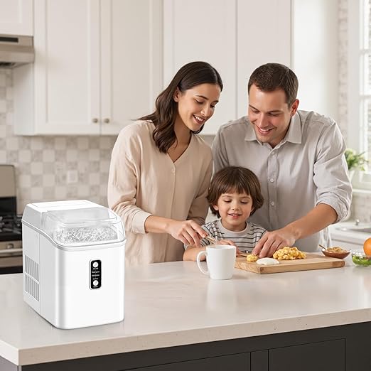 OLIXIS Nugget Ice Maker Countertop, Portable Ice Machine with 1.7L Water Tank, 26LBS/24H Fast Production, Auto-Cleaning & Quiet Operation, with Basket & Scoop, for Home Party Camping RV, White