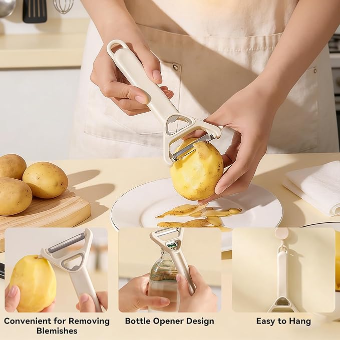 3 in 1 Garlic Slicer Set with Ginger Grater, Vegetable Peeler, Garlic Peeler & Brush, Soft Ergonomic Handle Kitchen Tool, Vegetable Chopper with Container, Ideal Kitchen Helper