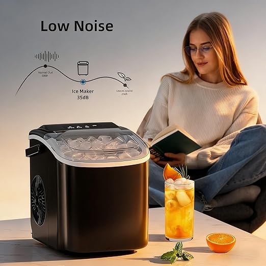 Antarctic Star Pro-Grade Countertop Ice Maker, 8 Cubes in 6 Mins, 26lbs/Day, Self-Cleaning, 2 Sizes, Ultra-Quiet for Home Bar, Kitchen, Office & Entertaining